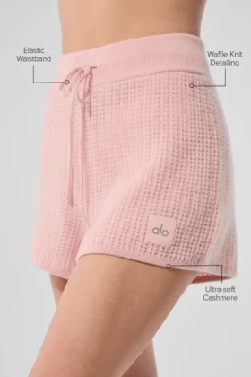Kaşmir High-Waist Peluş Waffle Şort – Pembe Kuvars