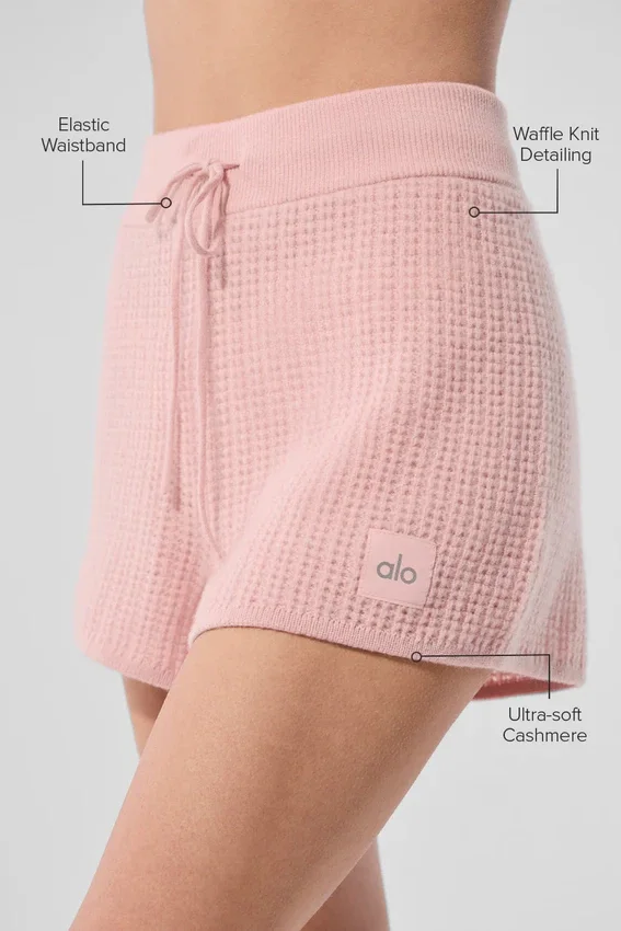 Kaşmir High-Waist Peluş Waffle Şort - Pembe Kuvars