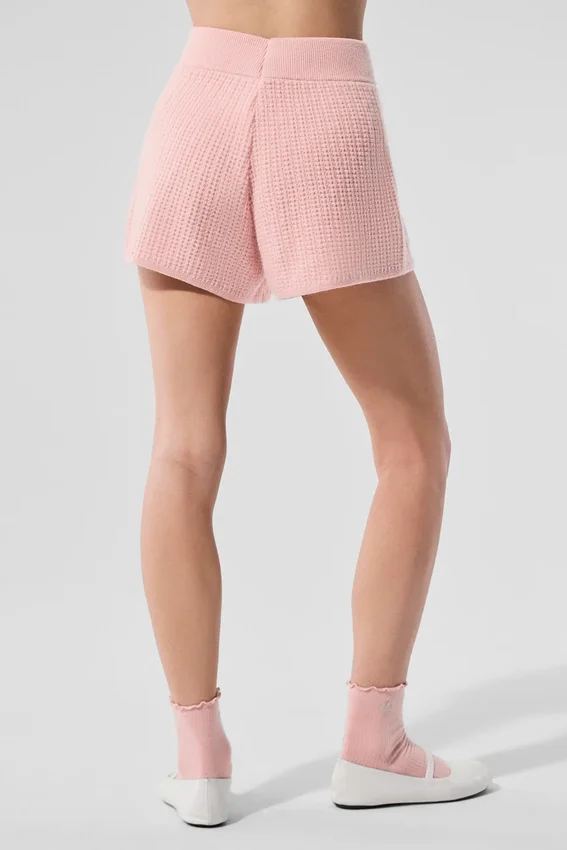 Kaşmir High-Waist Peluş Waffle Şort - Pembe Kuvars