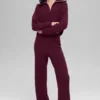 Kaşmir High-Waist Peluş Waffle Pantolon - Bordo