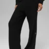 Kaşmir High-Waist Peluş Waffle Pantolon - Siyah