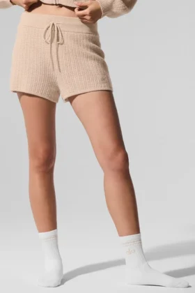 Kaşmir High-Waist Plüş Waffle Şort - Macadamia Blush