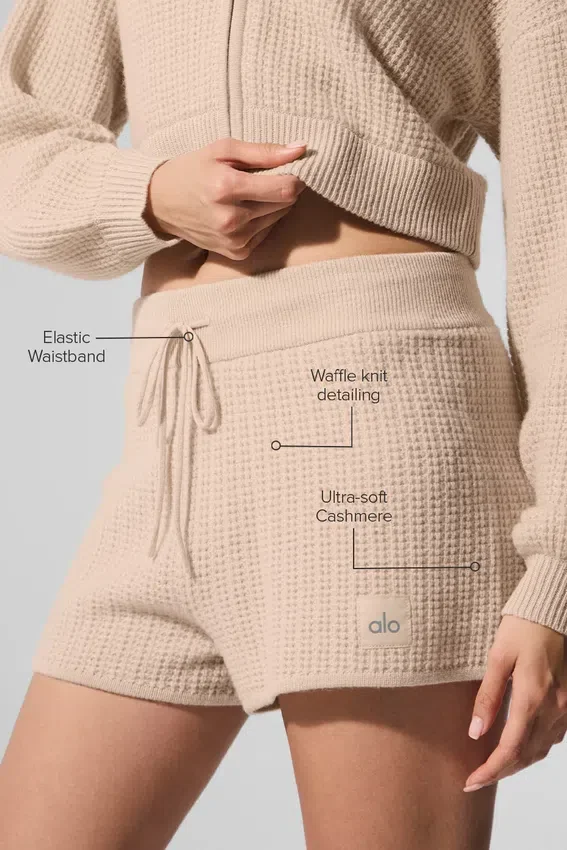 Kaşmir High-Waist Plüş Waffle Şort - Macadamia Blush