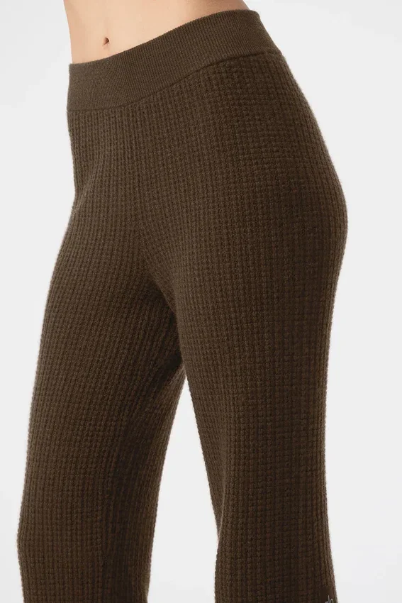 Kaşmir High-Waist Tüylü Waffle Pantolon - Espresso