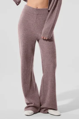 Kaşmir High-Waist Tüylü Waffle Pantolon - Mantar Grisi