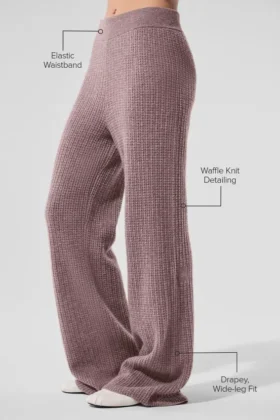 Kaşmir High-Waist Tüylü Waffle Pantolon – Mantar Grisi