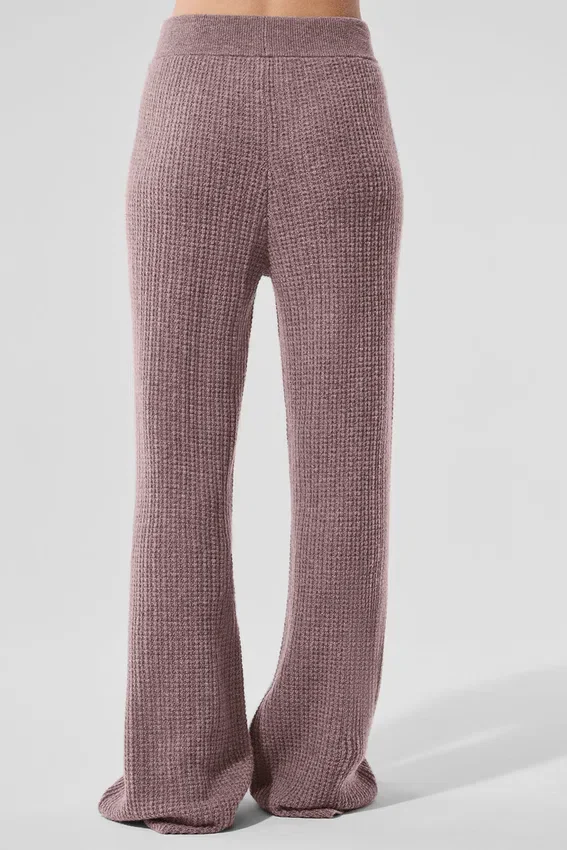 Kaşmir High-Waist Tüylü Waffle Pantolon - Mantar Grisi