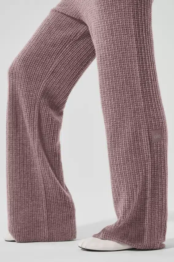 Kaşmir High-Waist Tüylü Waffle Pantolon - Mantar Grisi