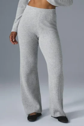 Kaşmir High-Waist Yumuşacık Waffle Pantolon - Atletik Melanj Gri
