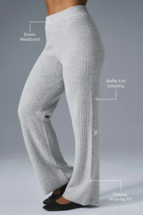 Kaşmir High-Waist Yumuşacık Waffle Pantolon – Atletik Melanj Gri