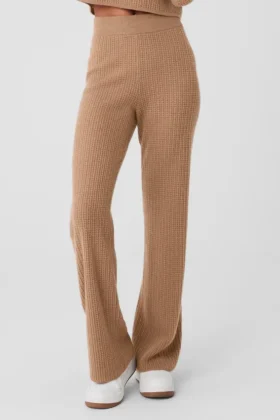 Kaşmir High-Waist Yumuşacık Waffle Pantolon - Kavrulmuş Badem