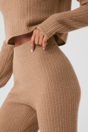 Kaşmir High-Waist Yumuşacık Waffle Pantolon – Kavrulmuş Badem