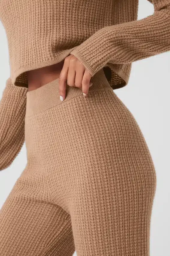 Kaşmir High-Waist Yumuşacık Waffle Pantolon - Kavrulmuş Badem