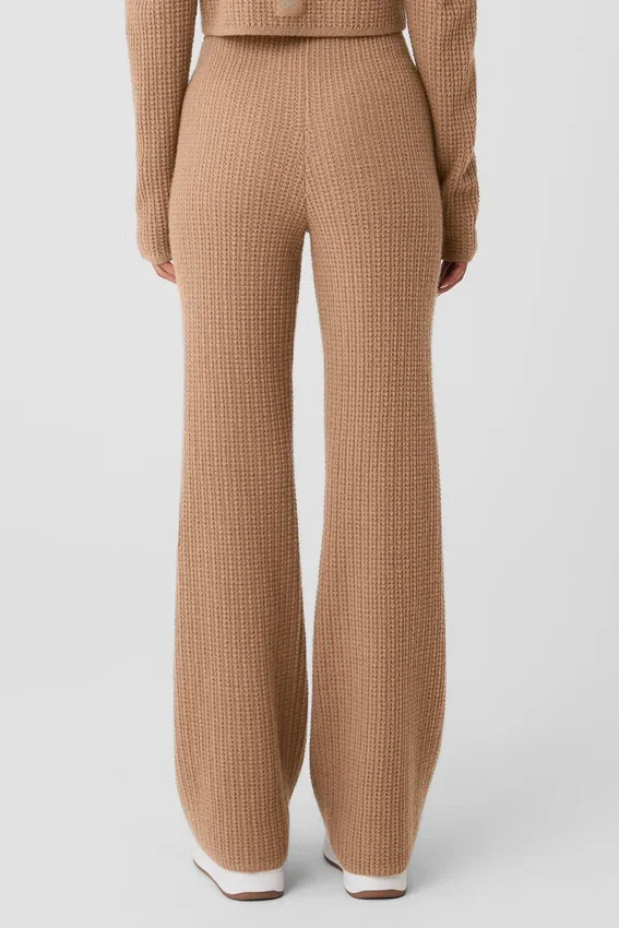Kaşmir High-Waist Yumuşacık Waffle Pantolon - Kavrulmuş Badem