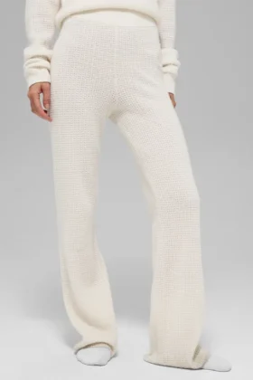 Kaşmir High-Waist Yumuşak Waffle Pantolon - Fildişi
