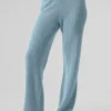 Kaşmir High-Waist Yumuşak Waffle Pantolon - Gökyüzü Mavisi Melanj