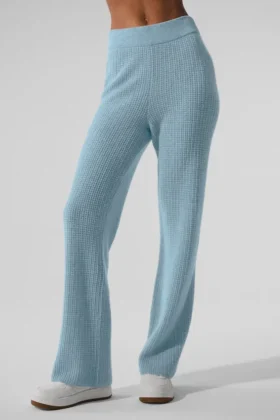 Kaşmir High-Waist Yumuşak Waffle Pantolon - Gökyüzü Mavisi Melanj