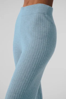 Kaşmir High-Waist Yumuşak Waffle Pantolon – Gökyüzü Mavisi Melanj