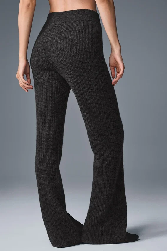 Kaşmir High-Waist Yumuşak Waffle Pantolon - Koyu Melanj Gri