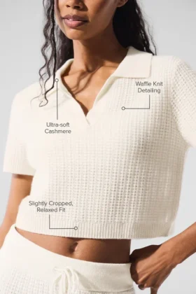 Kaşmir Peluş Waffle Polo Tişört – Fildişi