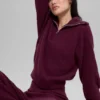 Kaşmir Plüş Waffle 1/4 Fermuarlı Kazak - Bordo