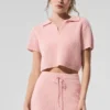 Kaşmir Plüş Waffle Polo Tişört - Pembe Kuvars