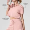 Kaşmir Plüş Waffle Polo Tişört - Pembe Kuvars