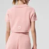 Kaşmir Plüş Waffle Polo Tişört - Pembe Kuvars