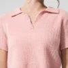 Kaşmir Plüş Waffle Polo Tişört - Pembe Kuvars