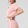 Kaşmir Plüş Waffle Polo Tişört - Pembe Kuvars