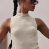 Kazak Knit Unwind Kolsuz Üst Giyim - Yulaf Rengi Melanj