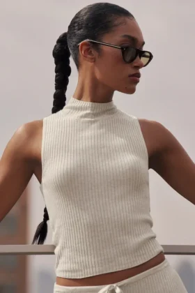 Kazak Knit Unwind Kolsuz Üst Giyim - Yulaf Rengi Melanj