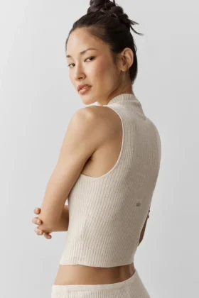 Kazak Knit Unwind Kolsuz Üst Giyim – Yulaf Rengi Melanj