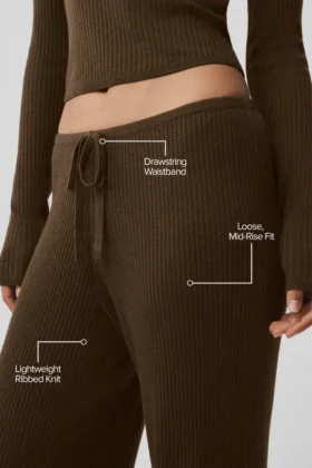 Kazak Örme Orta Bel Unwind Geniş Paça Pantolon – Espresso