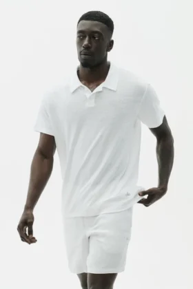 Keten Jersey Coastal Kısa Kollu Polo - Beyaz