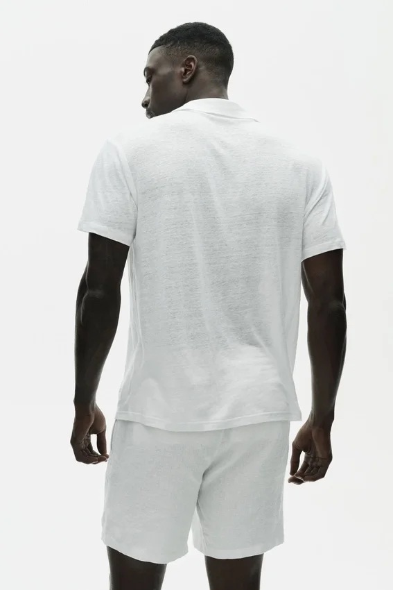 Keten Jersey Coastal Kısa Kollu Polo - Beyaz