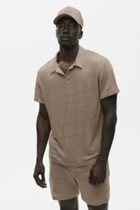 Keten Jersey Coastal Kısa Kollu Polo - Gravel
