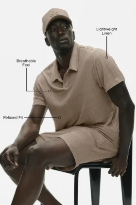 Keten Jersey Coastal Kısa Kollu Polo – Gravel