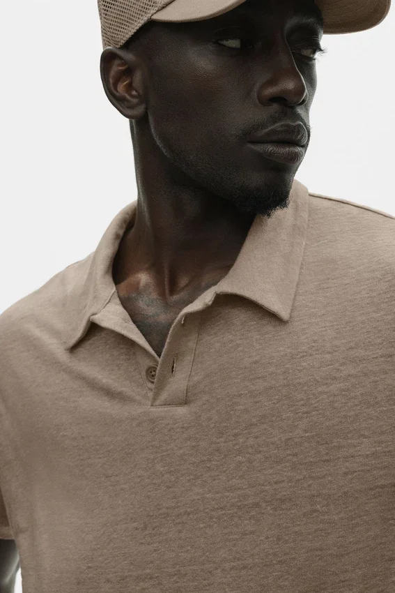 Keten Jersey Coastal Kısa Kollu Polo - Gravel