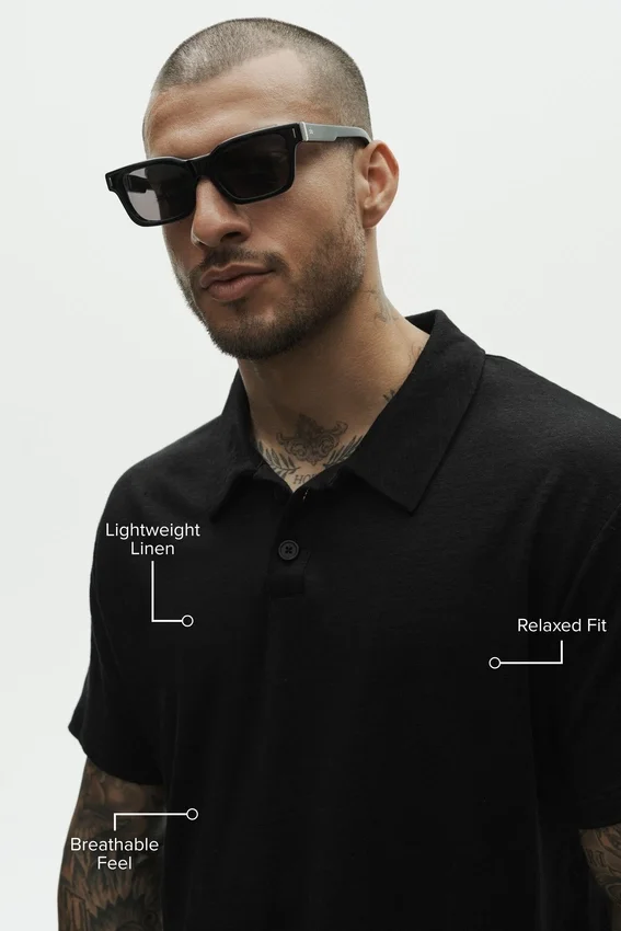 Keten Jersey Coastal Kısa Kollu Polo - Siyah