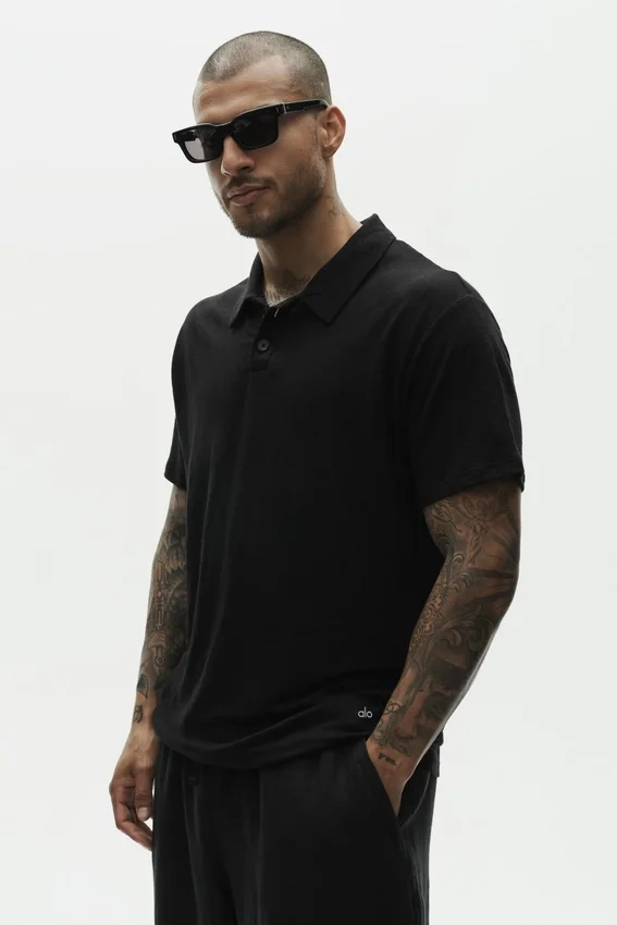Keten Jersey Coastal Kısa Kollu Polo - Siyah