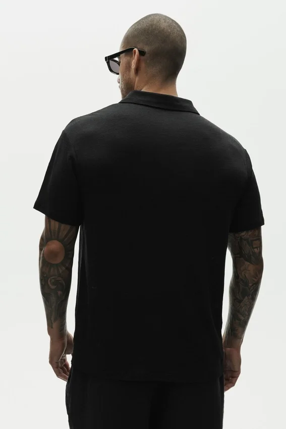 Keten Jersey Coastal Kısa Kollu Polo - Siyah