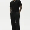 Keten Jersey Coastal Kısa Kollu Polo - Siyah