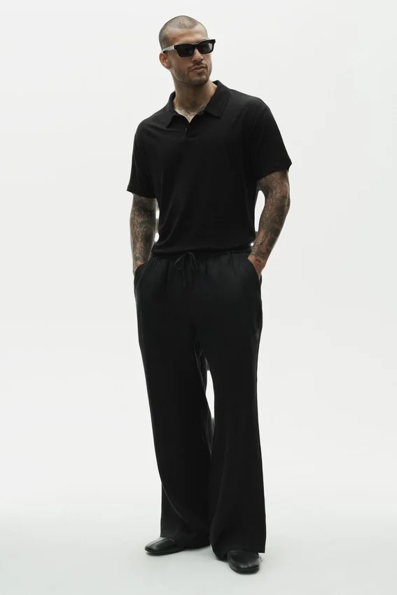 Keten Jersey Coastal Kısa Kollu Polo - Siyah