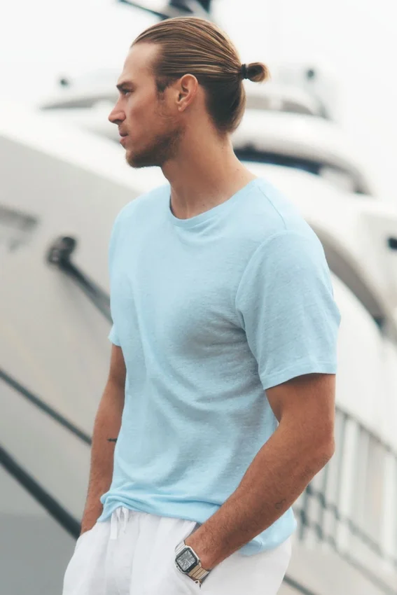 Keten Jersey Coastal Kısa Kollu Tişört - Seaside Blue