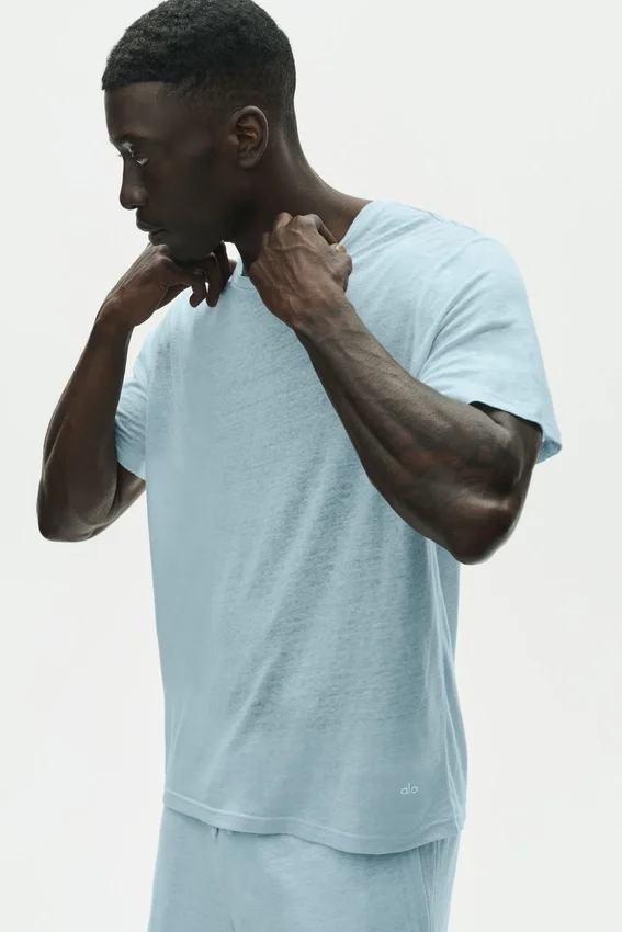 Keten Jersey Coastal Kısa Kollu Tişört - Seaside Blue