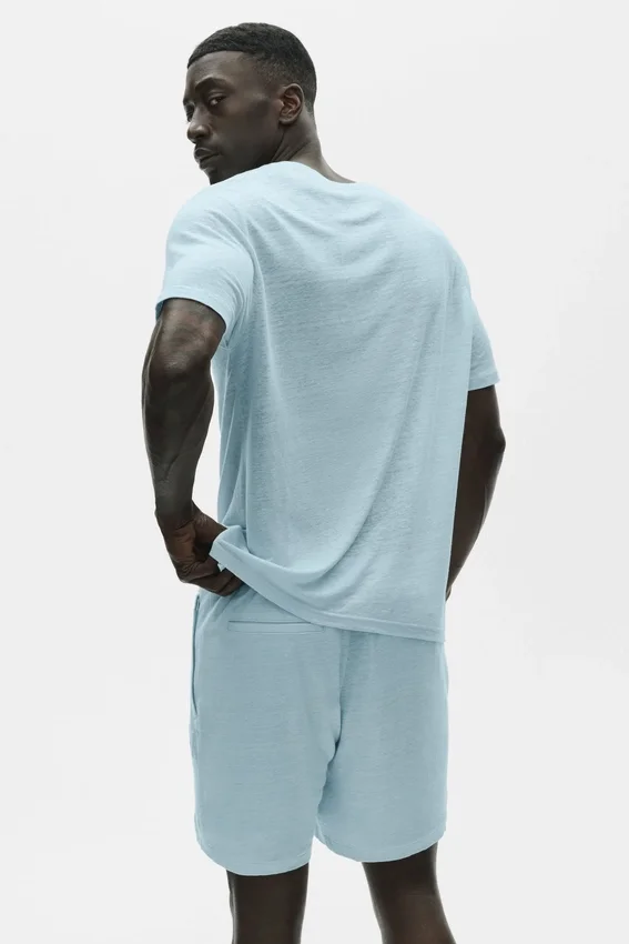 Keten Jersey Coastal Kısa Kollu Tişört - Seaside Blue