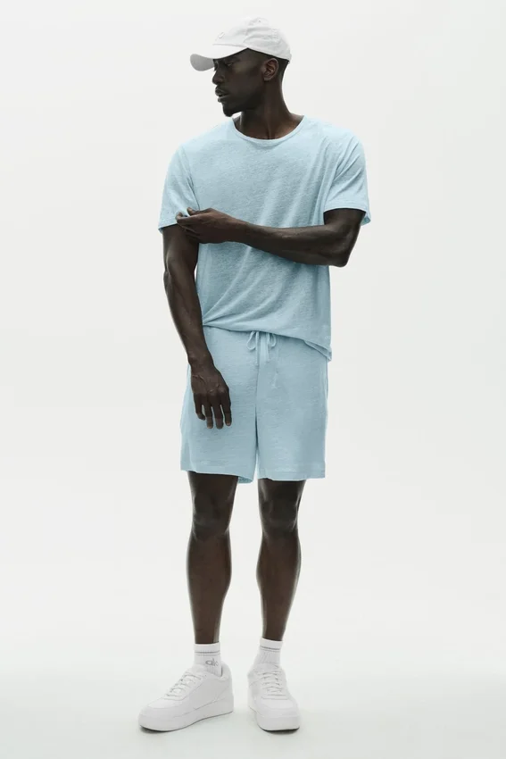 Keten Jersey Coastal Kısa Kollu Tişört - Seaside Blue
