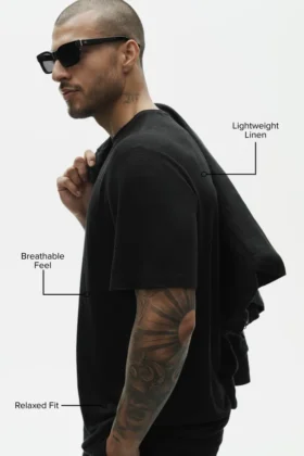 Keten Jersey Coastal Kısa Kollu Tişört – Siyah