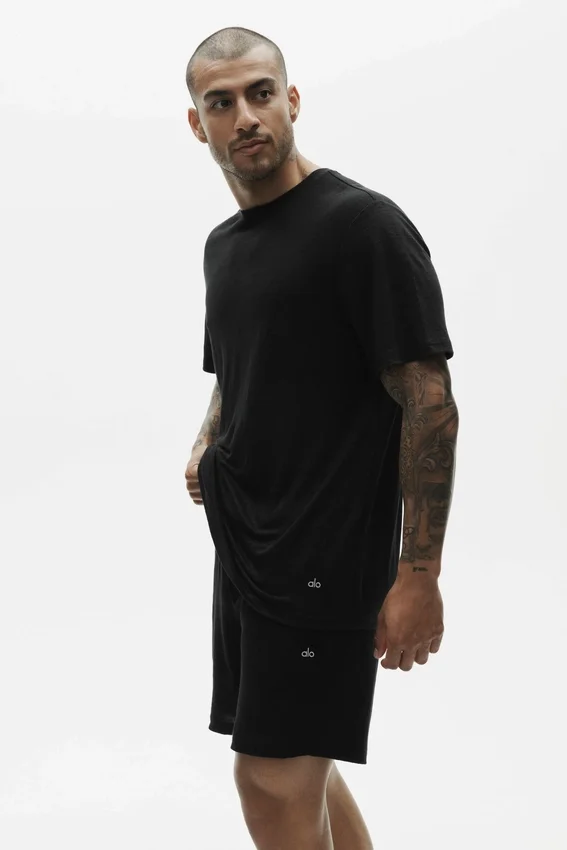 Keten Jersey Coastal Kısa Kollu Tişört - Siyah